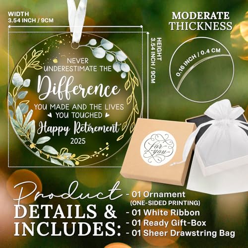 HEXMOZ Retirement Gifts - Retirement Gifts for Women, Men 2025 - Retired Ornament 2025 - Retired Gift for Coworker, Boss, Employee, Teacher, Nurse, Woman, Man - Acrylic Christmas Ornament Keepsake