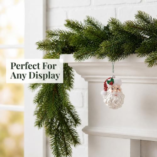 Santa Claus Face Glass Ornament – 5 Inch Holiday Christmas Tree Decor