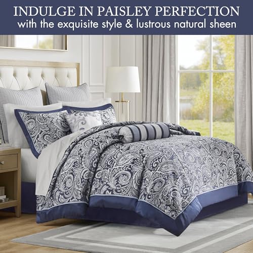 Madison Park Navy Biab 12-Piece Comforter Set with Cotton Sheets - Queen