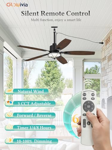 52-Inch Outdoor Ceiling Fan with Lights Waterproof IP65 Black