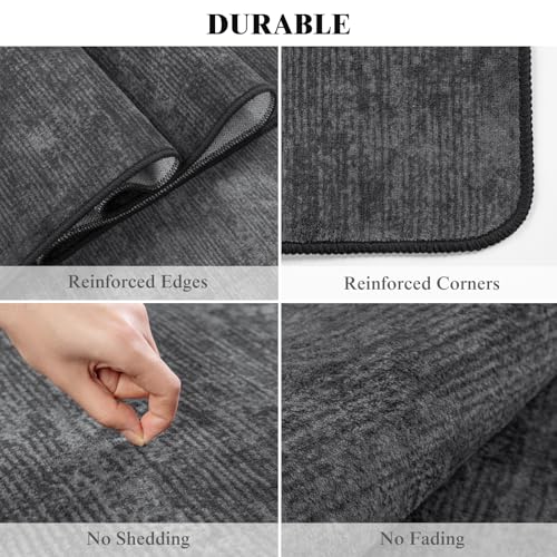 Black 6x9 Washable Area Rug - Non-slip, Stain-resistant Living Room & Bedroom