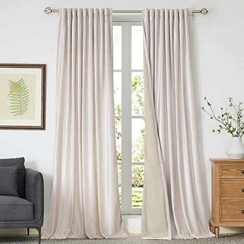 Cream Ivory Velvet Blackout Curtains 52"W x 84"L Set of 2 for Bedroom & Living Room