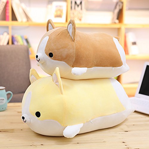 Levenkeness Corgi Dog Plush Pillow, Soft Cute Shiba Inu Akita Stuffed Animals Toy Gifts (Gray, 11.8 in)