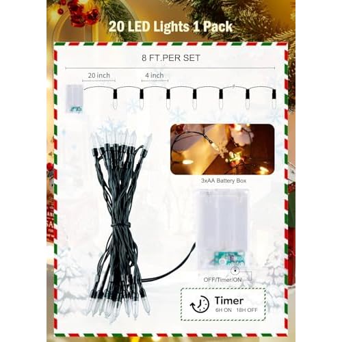 Battery Operated Christmas String Lights, 8ft 20 LED Mini Lights with Timer, Christmas Tree Lights for Indoor Outdoor Bedroom Wedding Party Holiday Xmas Decoration£¬Warm White