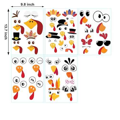 28 Pcs Turkey Face Vinyl Decals Turkey Faces DIY Craft Vinyl Art Stickers, Turkey Face Wall Decals Stickers Halloween Fall Thanksgiving Christmas Glass Window Sticker