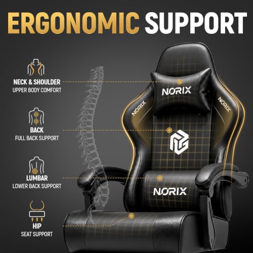 HELXQEXB Black Ergonomic Gaming Chair with Footrest & Adjustable Recline