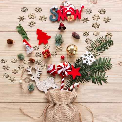 Happyyami Snowflake Ornaments 50pcs Wooden Snowflake Ornament Unfinished Wood Snowflake DIY Christmas Tree Snowflake Cutout Decoration Xmas Snowflake Embellishment for DIY Craft Snowflake