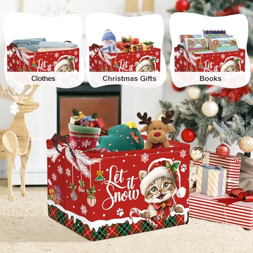 Clastyle Christmas Pet Baby Laundry Hamper Snowflake Kid Storage Basket Boy Girl Gift Toy Box Collapsible Clothes Organizer Nursery Bin for Bedroom,Puppy,40*30*30 cm