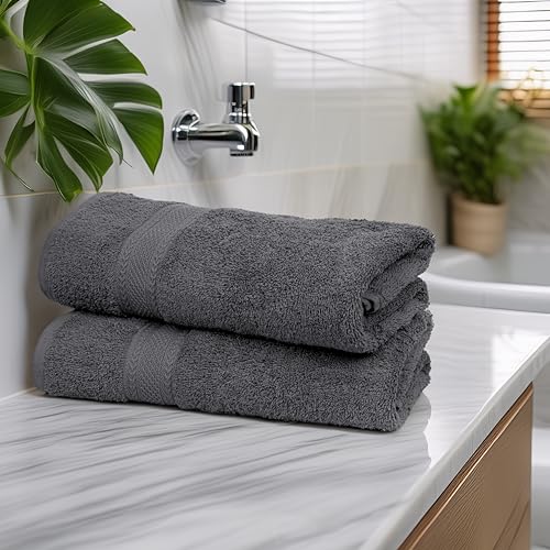 Charcoal Grey Bath Towel Set of 6 - 24x50 Inch 100% Cotton Quick Dry & Absorbent