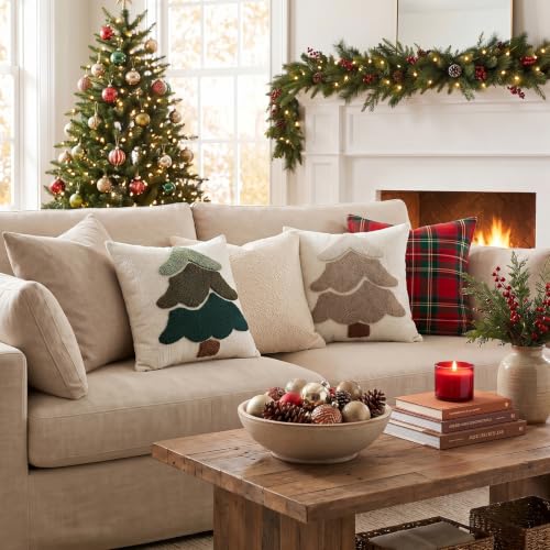 Artscope Beige Chenille Christmas Tree Pillow Covers Set of 2 20x20 Inches
