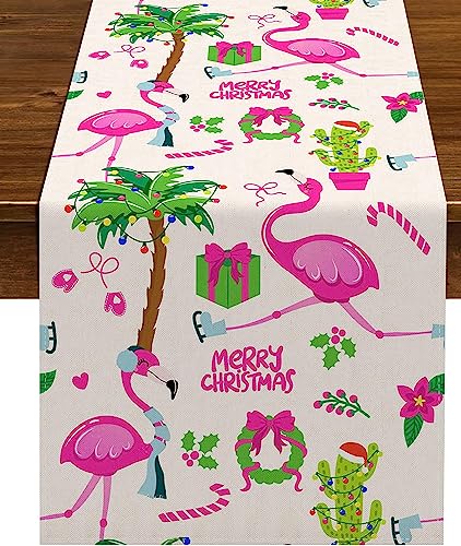 Nepnuser Summer Flamingo Table Runner 13 x 108 inches Tropical Holiday Decor