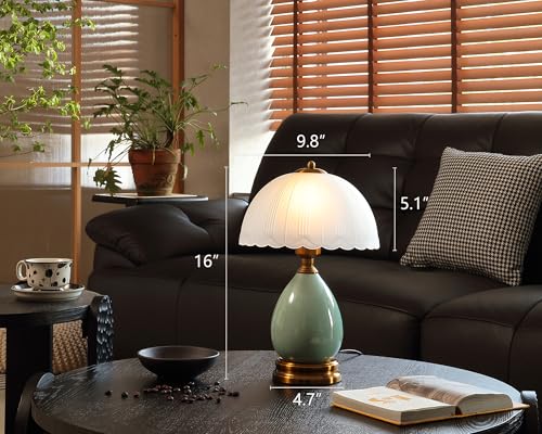 Glivpny 16-Inch Vintage Ceramic Mushroom Table Lamp LD001 for Bedroom & Desk
