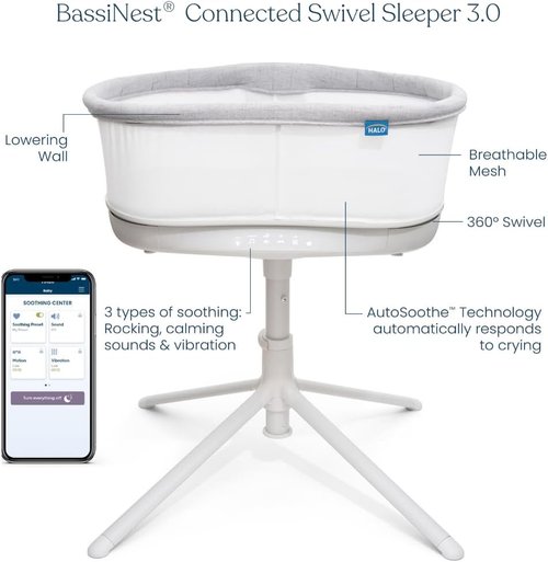 HALO BassiNest Connected Swivel Sleeper 3.0 - Smart Bassinet with AutoSoothe™, 360° Swivel & Cry Detection