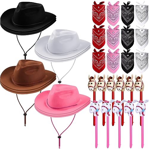 Kids Cowboy Hats Party Bandanas - Multicolor Felt & Plastic Cowboy Accessories for Kids & Kids' Parties