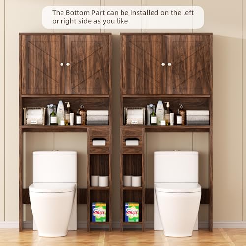 Over the Toilet Storage Cabinet with Adjustable Shelves - Walnut, 65.4" Barn Door