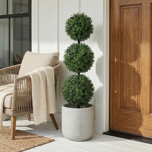3ft Artificial Boxwood Topiary Tree with Pot - Green, Triple Ball Design