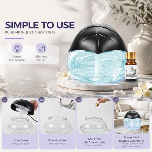 Black Water Based Air Freshener & Aroma Diffuser with 8 Oils, 6 LED Lights