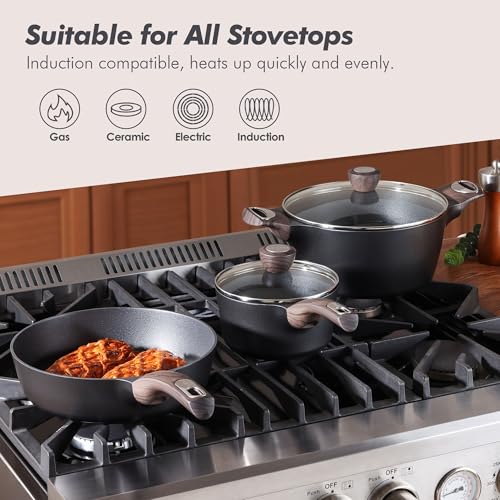 SENSARTE Classic Black Non-Stick Cookware Set 14 Pcs Induction Safe Kitchen