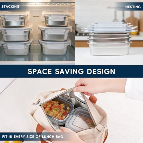 Stainless Steel Food Storage Containers Set - Leakproof Bento Lunch Box, 10 Pcs