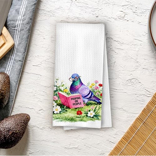 Funny Pigeon Hand Towels - Decorative Waffle Bathroom Towel - 15 Variation, 16x24 Inches