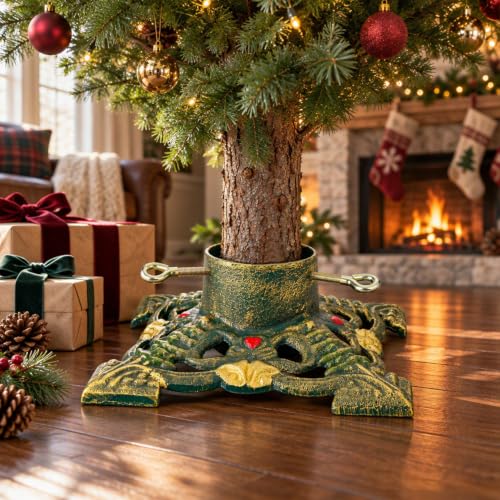 Sungmor 10.6 Inch Cast Iron Christmas Tree Stand - Fits Up to 6 ft, 3-inch Trunk, Pattern 1