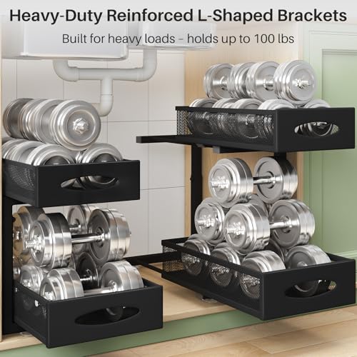 Kitstorack Black 2-Pack Under Sink Organizer with 2-Tier Sliding Mesh Baskets