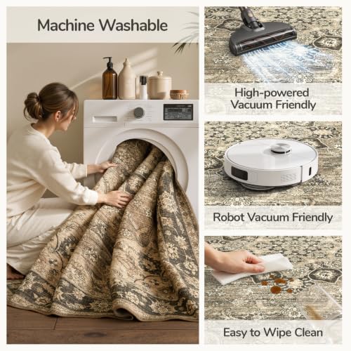 Large 9x12 Area Rug for Living Room - Washable Non-Slip Brown Rug - Variation of Brown / 9' x 12' Rectangular