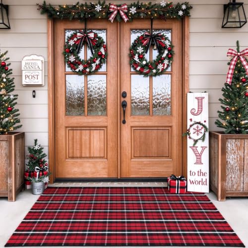 Buffalo Plaid Outdoor Rug, 3' x 5' Christmas Red & Black Check