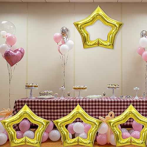 Large 40Inch Star Foil Balloon Hollow Out Star Shape Mylar Balloons for Anniversary Wedding Birthday Christmas Party Decoration 3Pack Gold