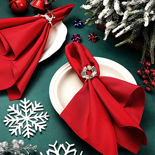 EBOOT Christmas Napkin Rings Set with Elk & Bell Designs, Red Cloth, 16 pcs