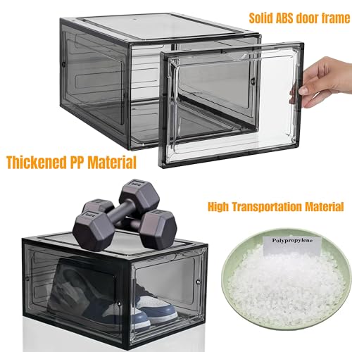 Attelite Clear Black Stackable Shoe Storage Boxes 9-Pack XL with Magnetic Doors