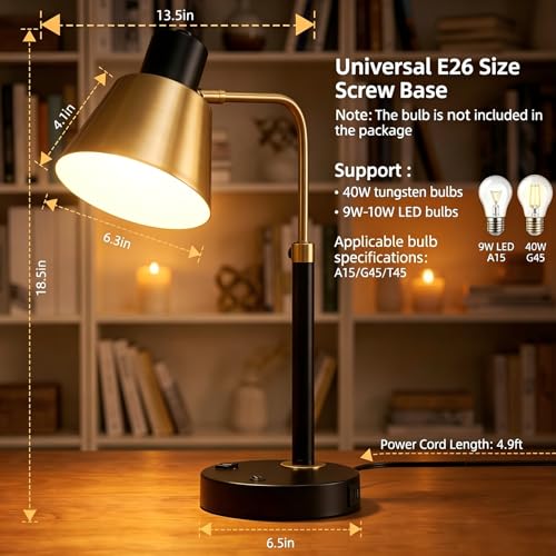 Starstrips Modern Adjustable Desk Lamp with Dual USB-C/A & AC Outlet - 340° Swivel, Variation 1