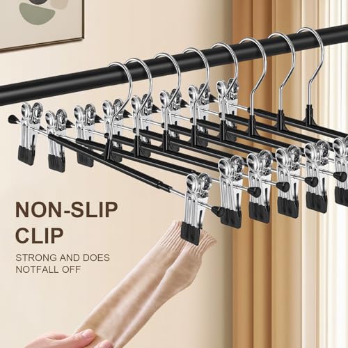 POZEAN Black 30-Pack Adjustable Heavy Duty Pants Hangers with Clips