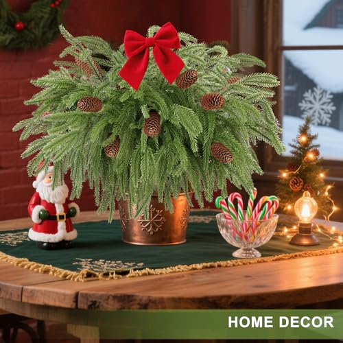 LELEE 18Pcs Christmas Norfolk Pine Branches with Pinecones - 12 Branches + 6 Pine Cones, 17.7 in, Wreath & Garland Craft Picks