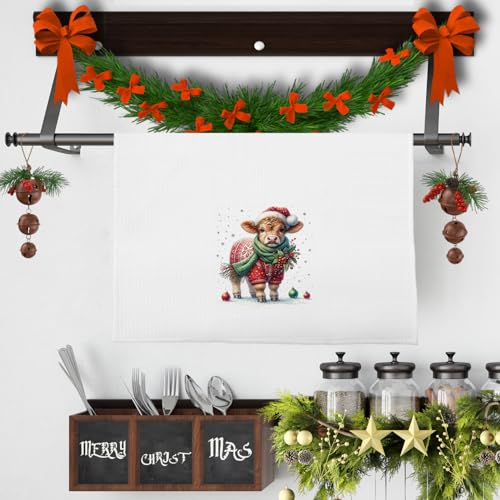 GCFET Christmas Highland Cow Towels - Highland Cow Gift Set, Waffle Kitchen & Bathroom Decor, 16x24 Inches - Highland Cow-04