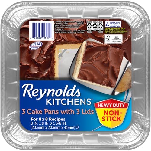 Reynolds Kitchens Aluminum Pans - Durable With Lids | Blue, 8x8 Inch, 3 Count Set