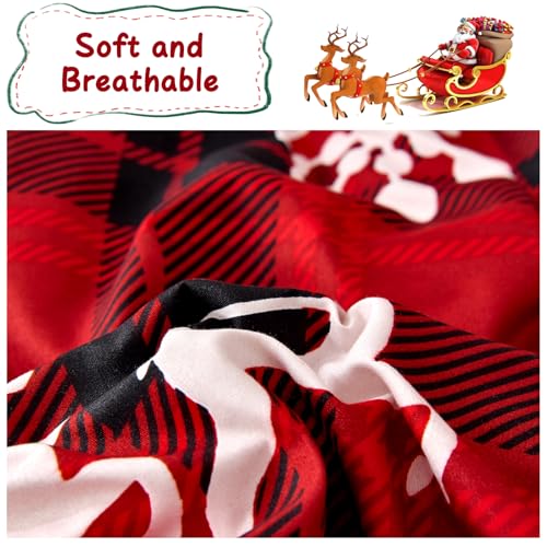 Luxudecor Christmas Queen Comforter Set 7 Pieces, Red Buffalo Plaid