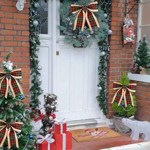 TONIFUL 2 Rolls-2.5 Inch Green and Red Plaid Check Burlap Ribbon, Burlap Wired Ribbon for Crafts Ornament Wrapping, Bows Making, Room and Party Decoration (6yds/roll)