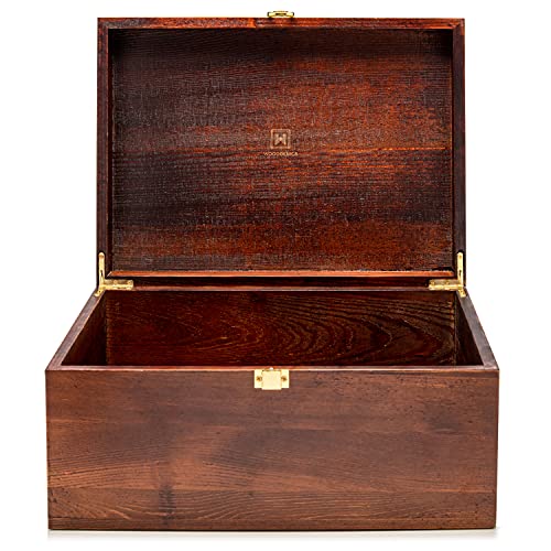 Large Wooden Storage Box with Hinged Lid - Chocolate Brown, Gift Ready