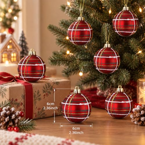 Halloscume Scottish Tartan Plaid Christmas Ornaments Set - 12 Pack, 2.36 Inch Holiday Decorations