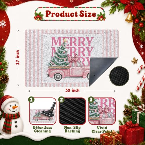 Pink Merry Christmas Tree Door Mat 17x30 Inches - Cquwb