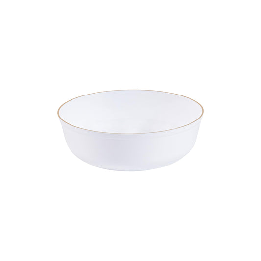 PLASTICPRO [30 Pack 6 OZ Bowls Edge Collection White with Gold Rim Plastic Party Dessert Bowls Premium heavyweight Elegant Disposable Tableware Dishes