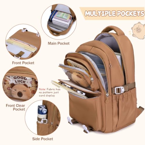Brown Capybara School Backpack with Stationery Set for Girls - 30PCS