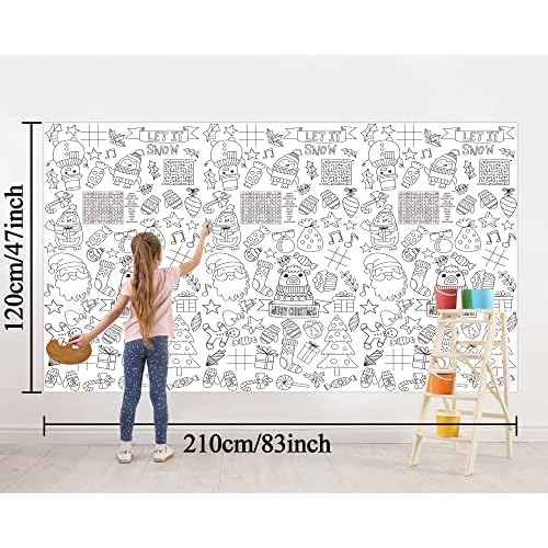 Wiooffen 47¡¯¡¯x 82¡¯¡¯ Christmas Giant Coloring Tablecloth Posters Activity for Kids, Xmas Huge Holiday Color-in Paper Poster Table Cover Arts and Crafts for Kids Preschool Kindergarten Classroom