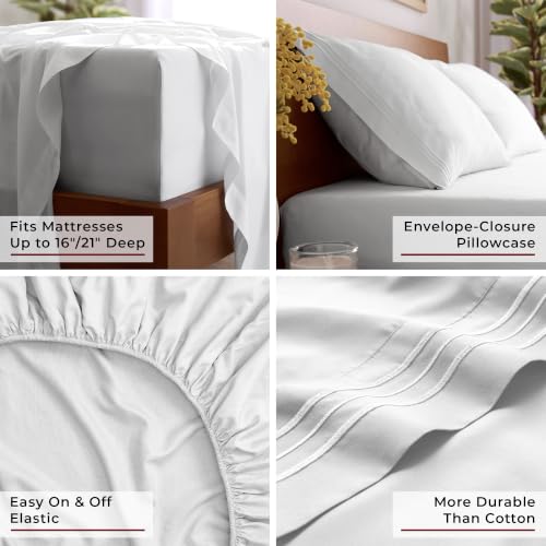 Mellanni 4-Piece King White Ultra Soft Microfiber Sheet Set - Iconic Collection, 16 Inch Pocket