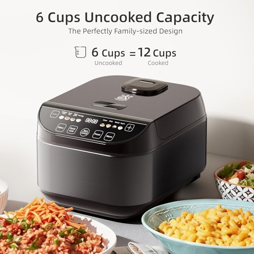 TRIANGLE 6-Cup Smart Fuzzy Logic Rice Cooker with Steamer & Non-Stick Pot