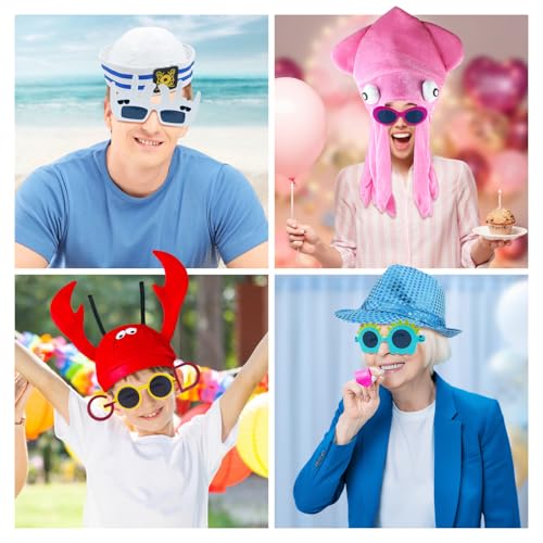Funny Party Hats and Glasses Set - 24 Assorted Novelty Dress Up Accessories