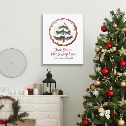 Funny Christmas Wall Art Decor - Cute Cookie Dear Santa Painting, 8x10 Framed Holiday Artwork for Home & Kitchen