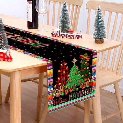 Nepnuser Feliz Navidad Table Runner Mexican Christmas Winter Holiday Party Decoration Home Kitchen Dining Room Decor (Pattern-B, 13" x 72")