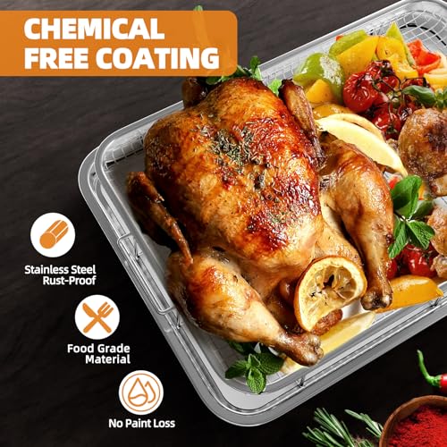 17 Inch Silver Large Oven Air Fryer Basket and Tray Set - Extra Large Capacity